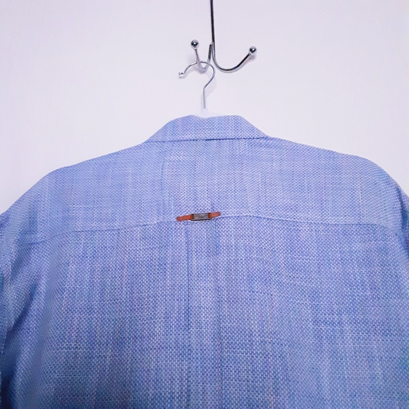 Taj Green Mens Zenith Blue/White Woven Textured Fabric Button Front Shirt Size 2 - Picture 5 of 9